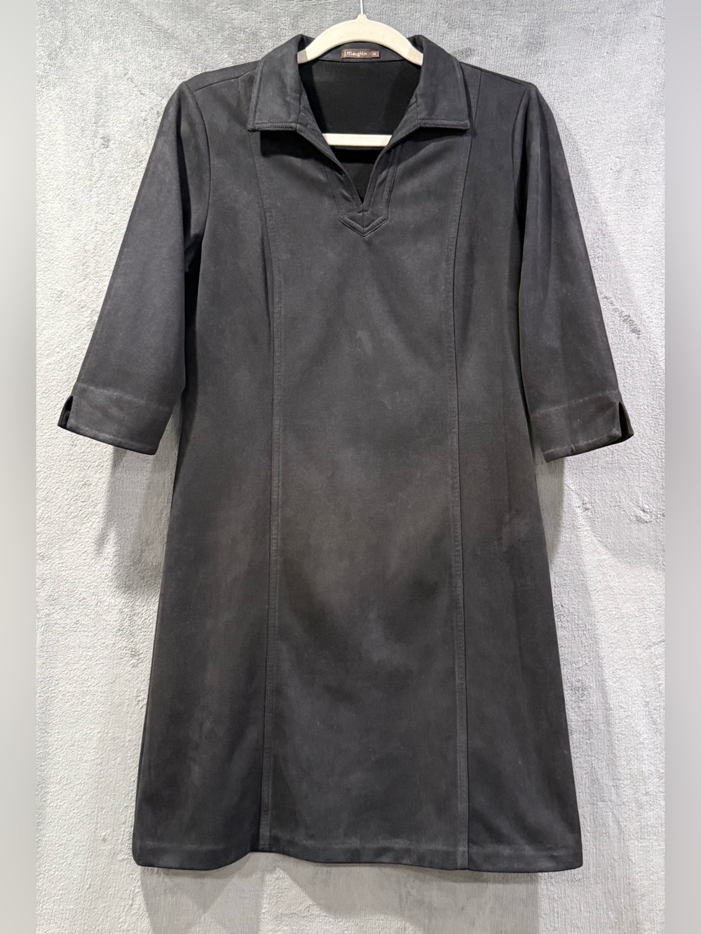 J. McLaughlin Women's Black Faux Suede 3/4 Sleeve Shift Dress Size M Minimalist